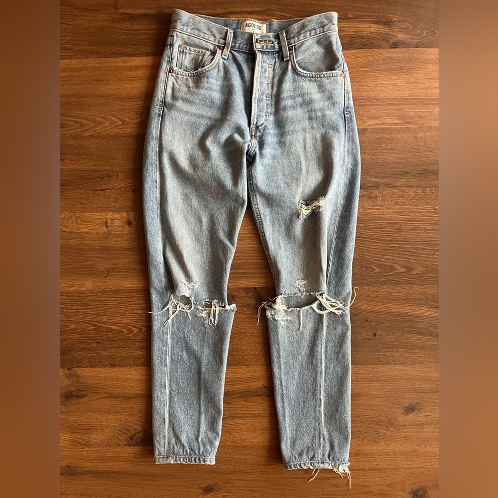 Agolde Riley Hi-Rise Straight Crop Jeans – Light Wash (Ripped) 💙